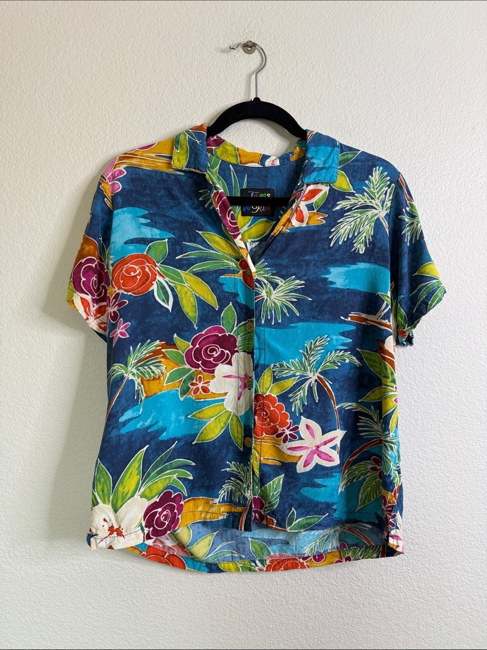 Vintage Jams World ladies floral Hawaiian print blouse no size EUC